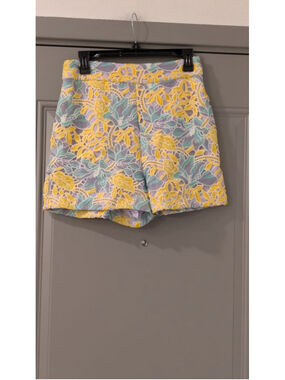 Women's Anthropologie Hutch High Waist Shorts Size 6 Yellow Teal